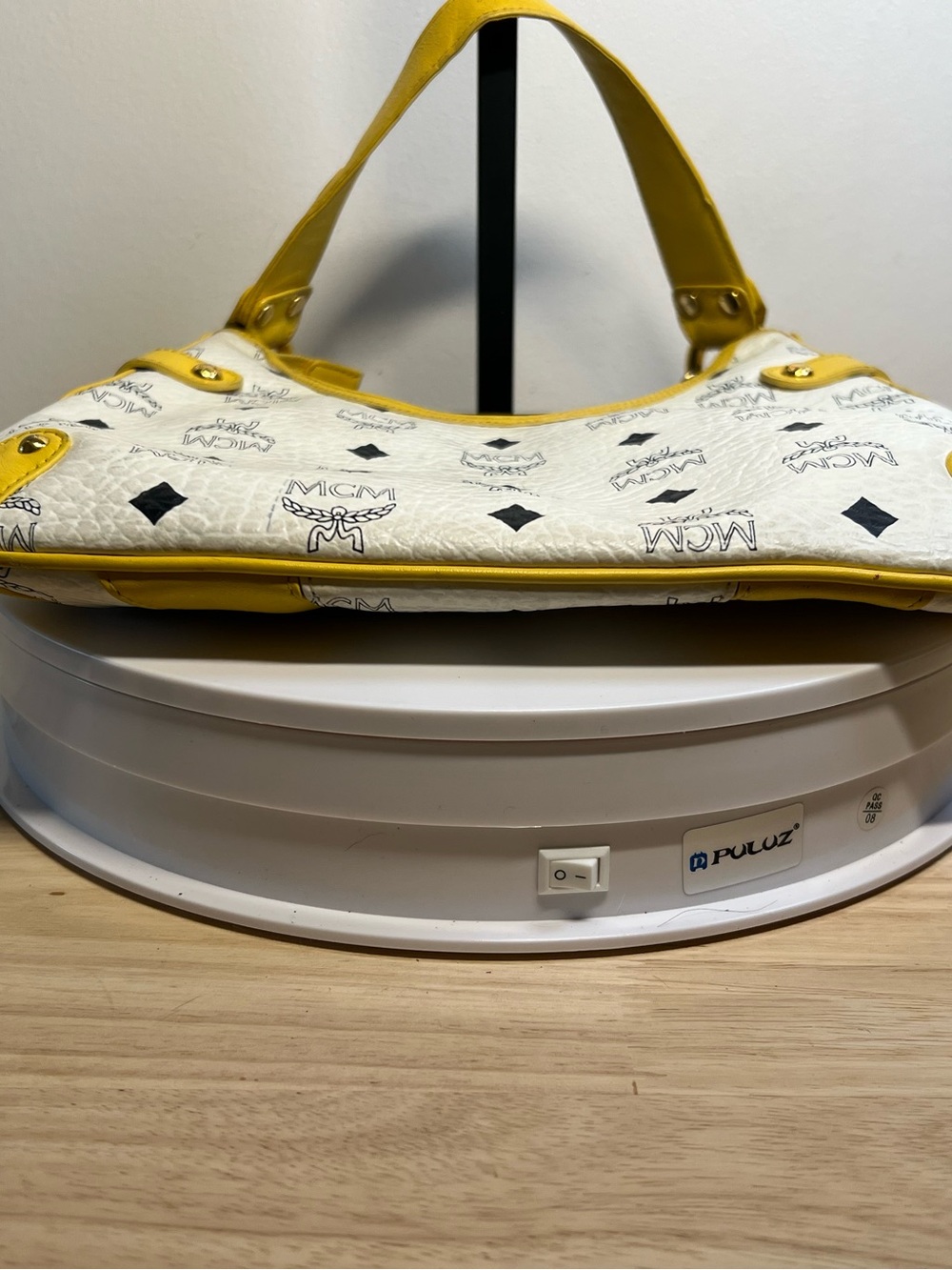 MCM White & Yellow Logo Hobo Shoulder Bag EUC - Picture 8 of 9